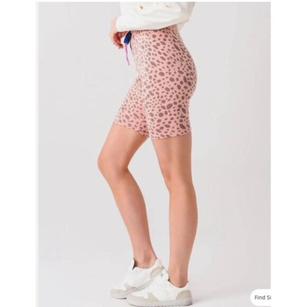 Sundry Pink Leopard Athletic Terry High-Waisted Biker Shorts Soft Stretchy Sport